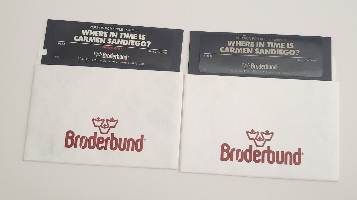 5.25" floppy disks - Where in Time is Carmen Sandiego? Broderbund Apple II game
