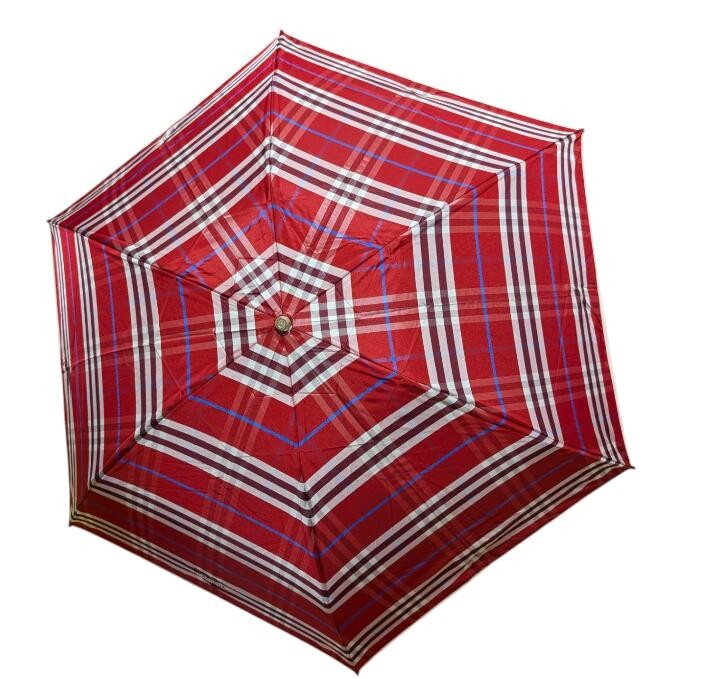 Burberry Folding Umbrella Red Check Pattern Rain Parasol Authentic Genuine