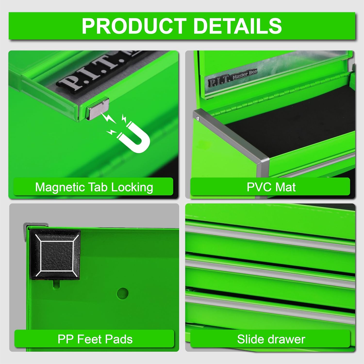 Mini Green Tool Box, Portable 3 Drawer Steel Stackable Tool Box with Magnetic Ta