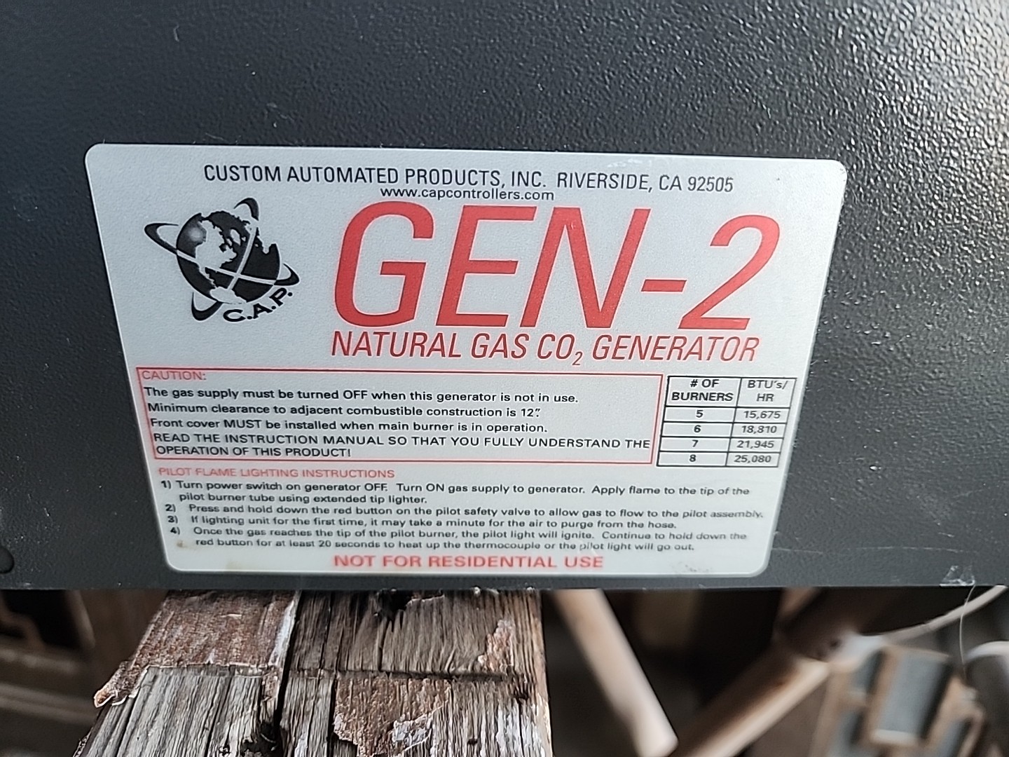 Cap Co Generator (GEN-2E) With Hose. Custom Automated Products