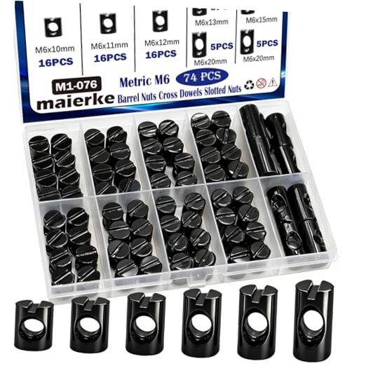 74PCS Metric M6 Barrel Nuts Cross Dowel Slotted Nuts Furniture Nut,M6 x Black