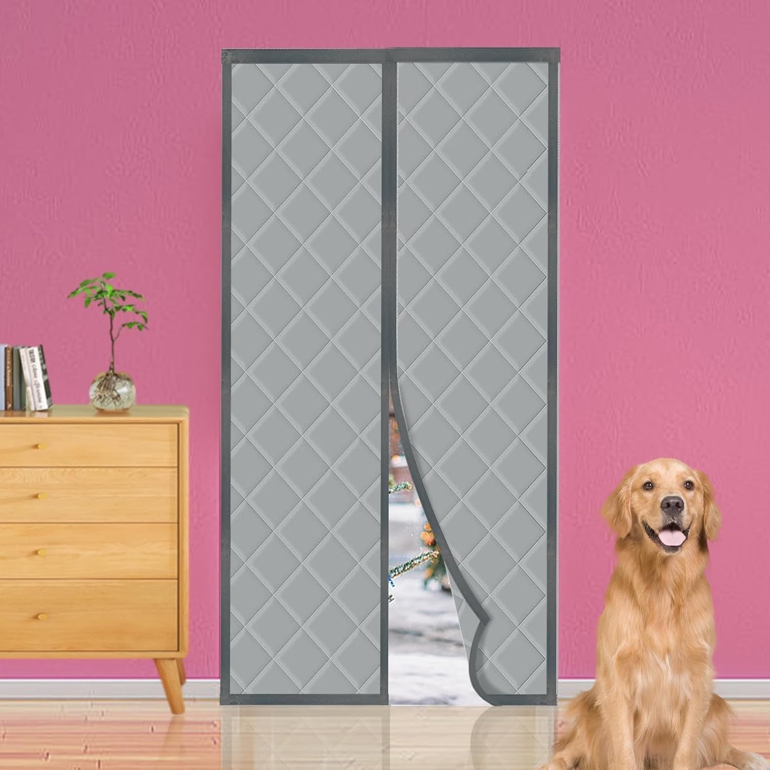 Gray Windproof Magnetic Thermal Insulated Door Covers Multisize For Winter Curta