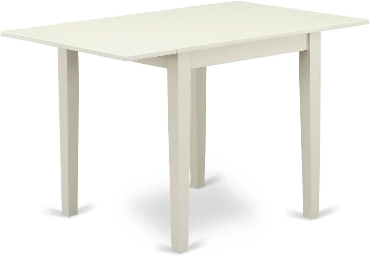 Norden Mid-Century Modern Dropleaf Dining Table, Linen White, 30x48 Inch
