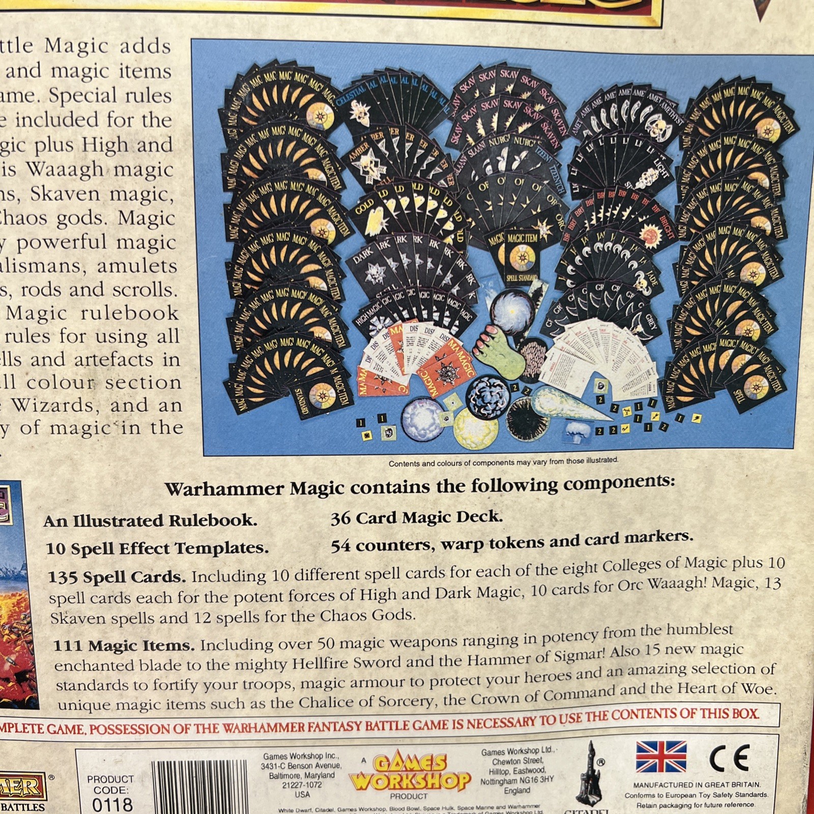 Battle Magic Warhammer Games Workshop Supplement 1992 Rulebook Spell Cards Magic