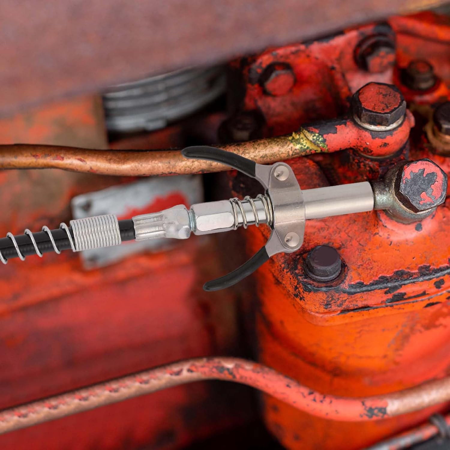 Grease Gun Accessory Kit, Include 45Cm/18In Spring Flex Hose, Normal Coupler & D