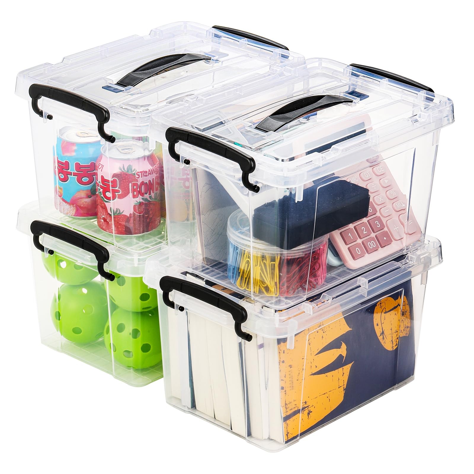Nicunom 4 Pack 6 Quart Clear Storage Latch Box, Plastic Storage Bins with Lids,