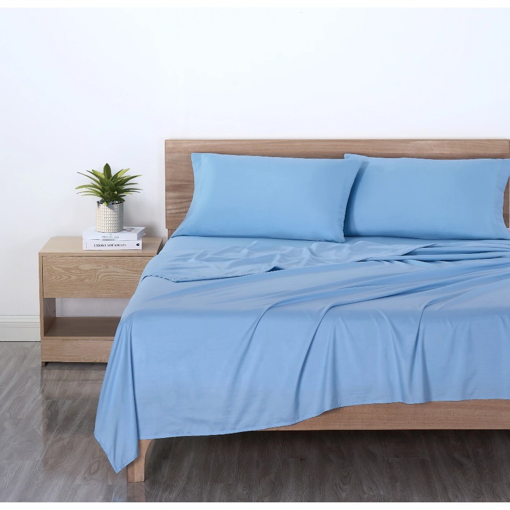 Microfiber 3 Piece Twin Sheet Set Light Blue Bedding