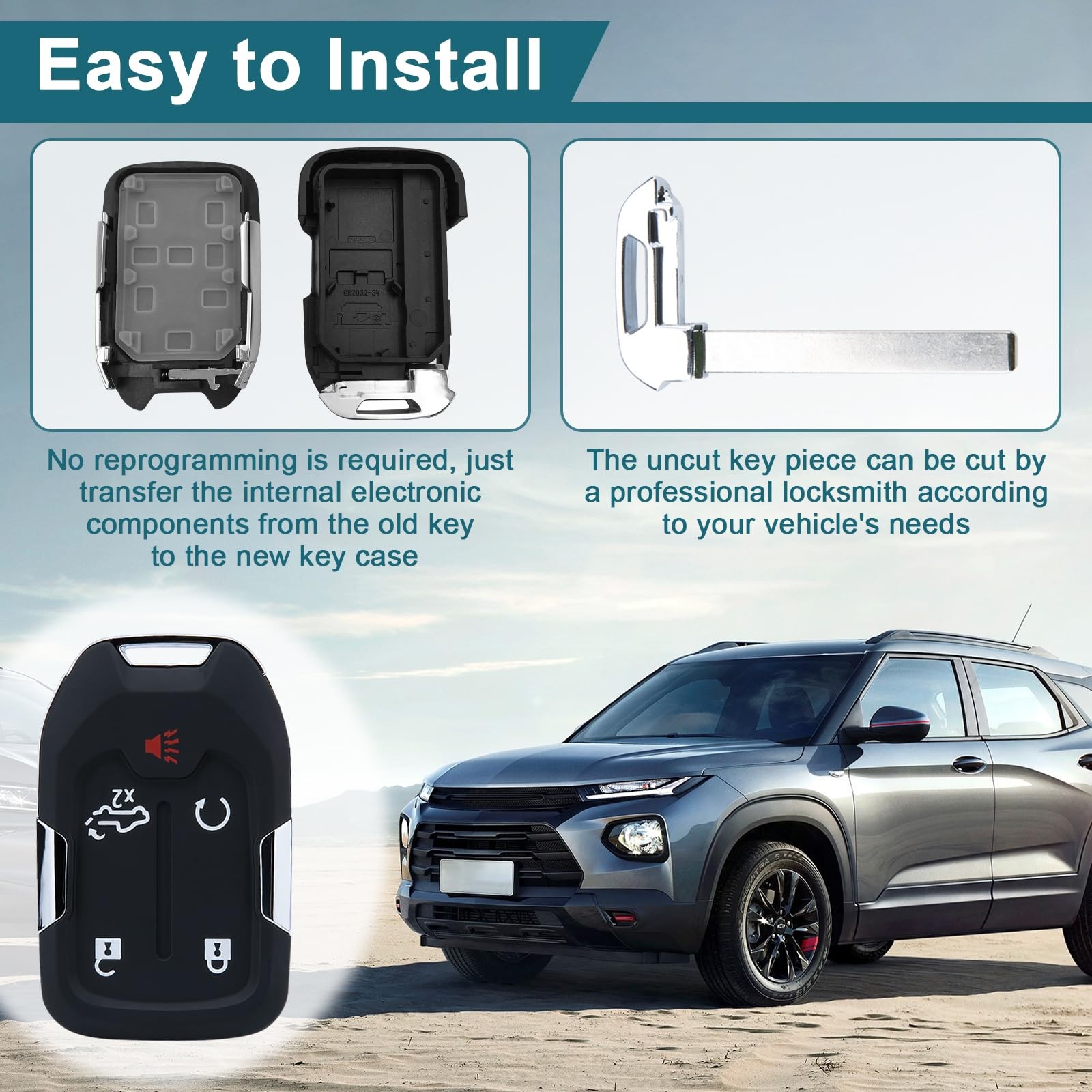 Key Fob Shell, 5 Button Remote Key Case Cover Suitable for Chevy Silverado