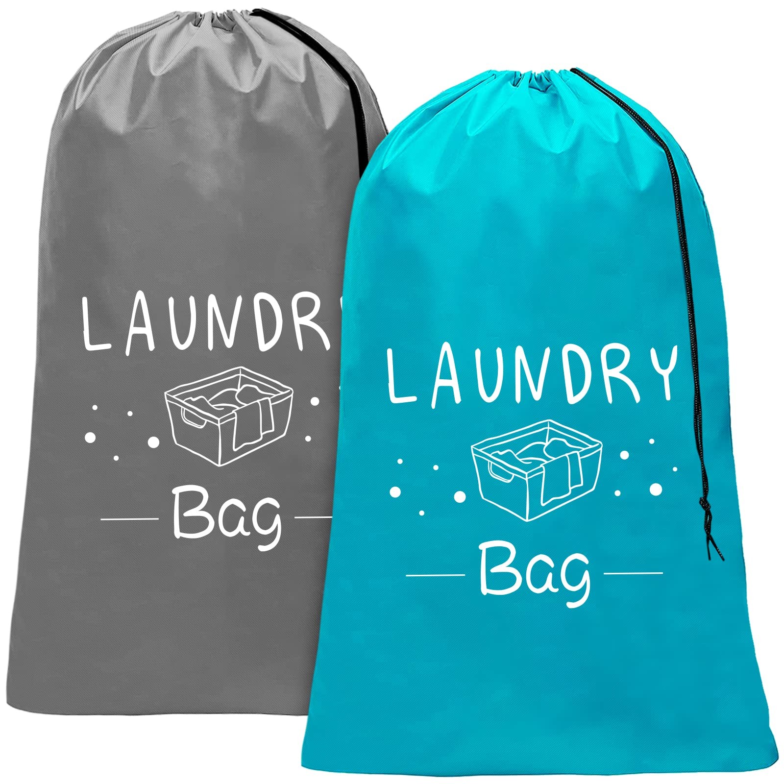 Sylfairy 2 Pack Extra Large Travel Laundry Bag, Dirty 24" x 36", Grey+Blue