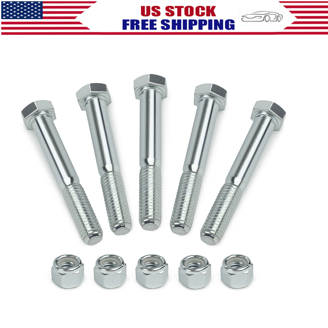 5 Pack Grade 5 Shear Bolts for Rotary Cutters 1/2" X 3-1/2" with Nylock Nuts