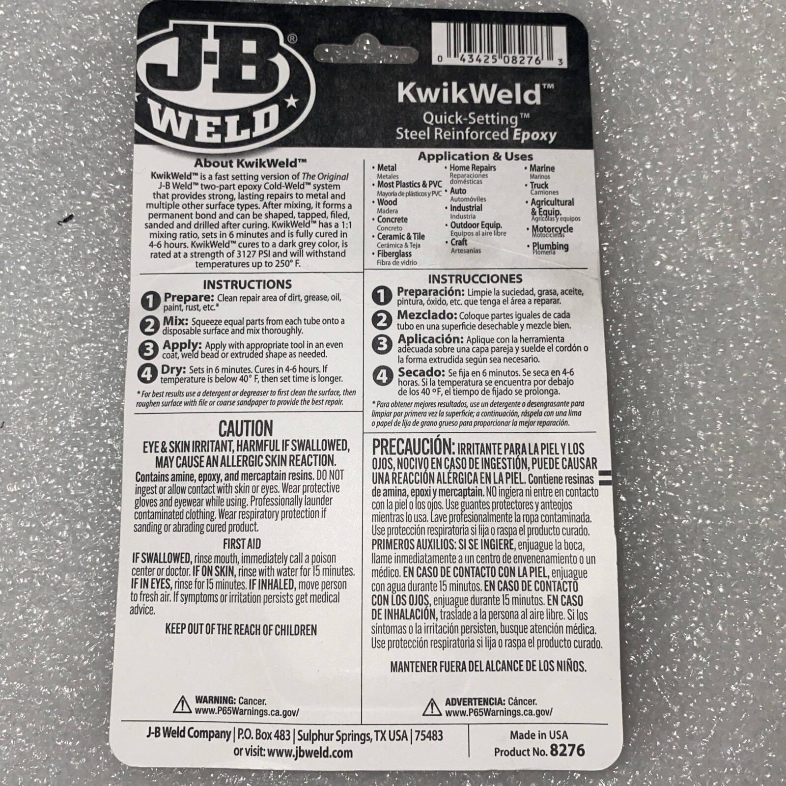 JB Weld Kwik Bond Repair 2 Tubes #8276