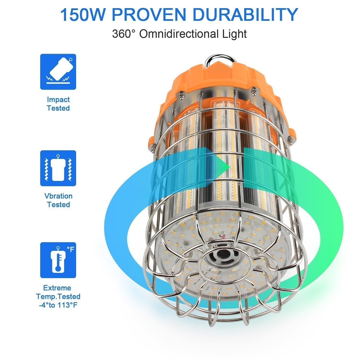 150 Watt LED Temporary Lights Plug-n-Play 5000K Hanging Construction Lightings