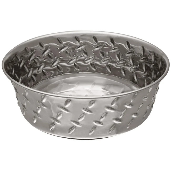 Loving Pets Ruff N Tuff 1 Quart Stainless Steel Diamond Plate Dog Bowl