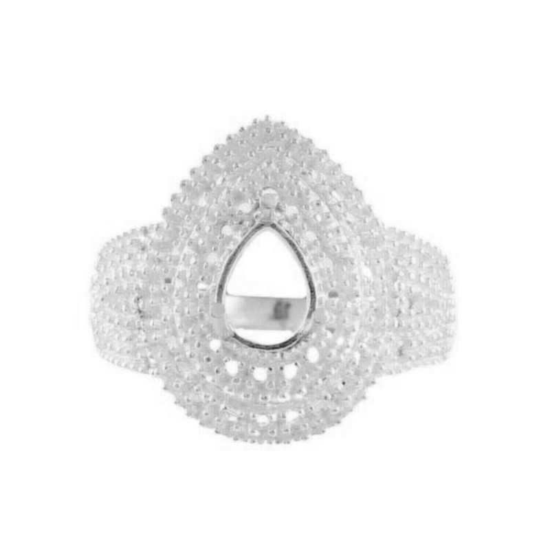 Semi Mount 6x8MM Pear Three Row Halo Ring 925 Sterling Silver Cocktail Ring