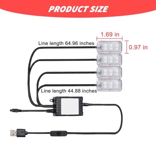 Car Interior LED Lights, 8 in 1 4PCS Vehicle Ambient Lamp USB Interface
