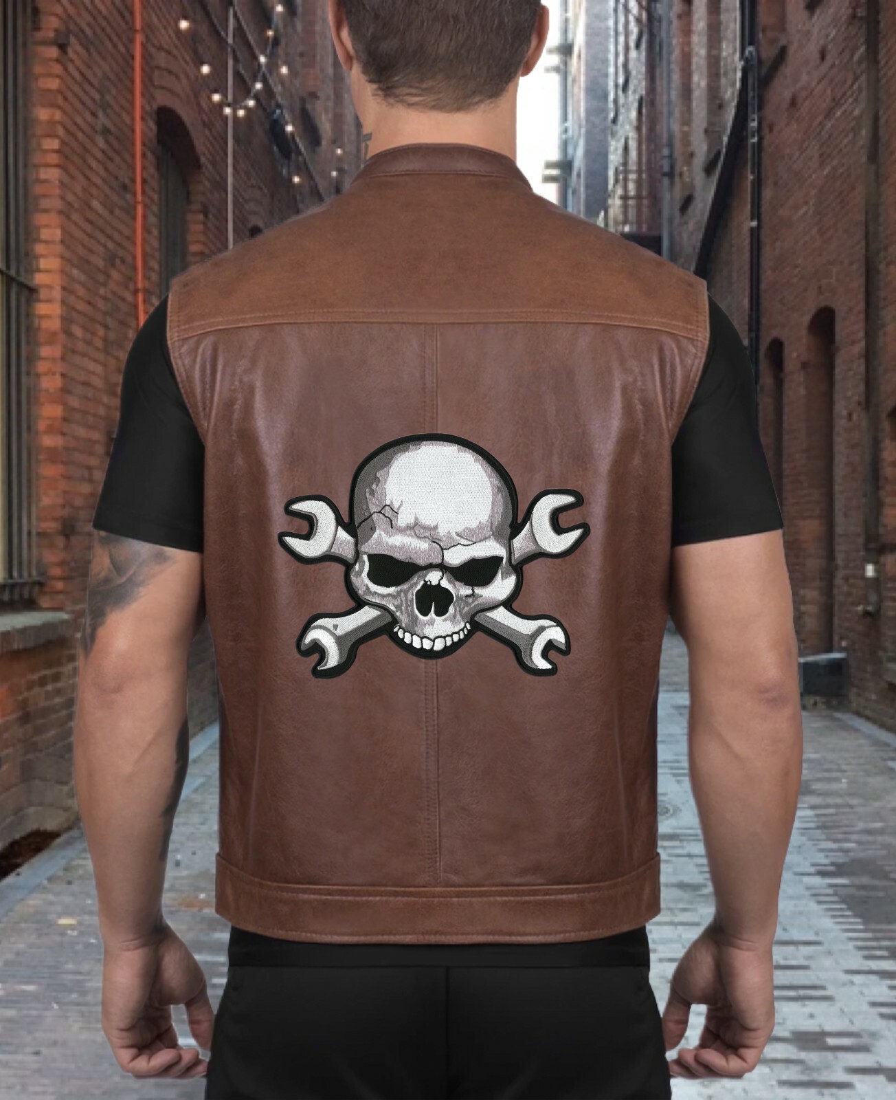 Skull and Wrench Patch 11" | Skeleton Halfskull Crossbones | Embroidered Large