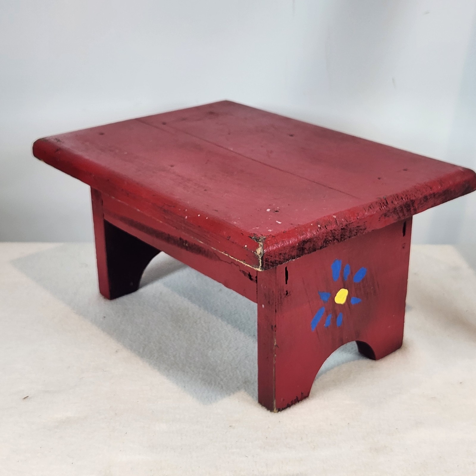 Vintage Chippy Red Painted Wooden Bench Distressed Stool Riser FARMHOUSE BOHO