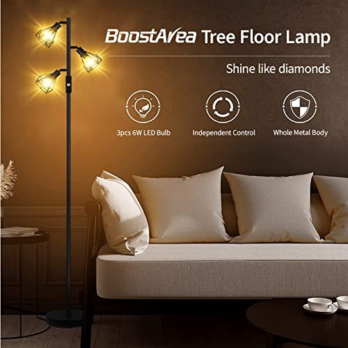 Floor Lamp, Industrial Floor Lamps for Living Room,Tree Standing 3 Heads-Black