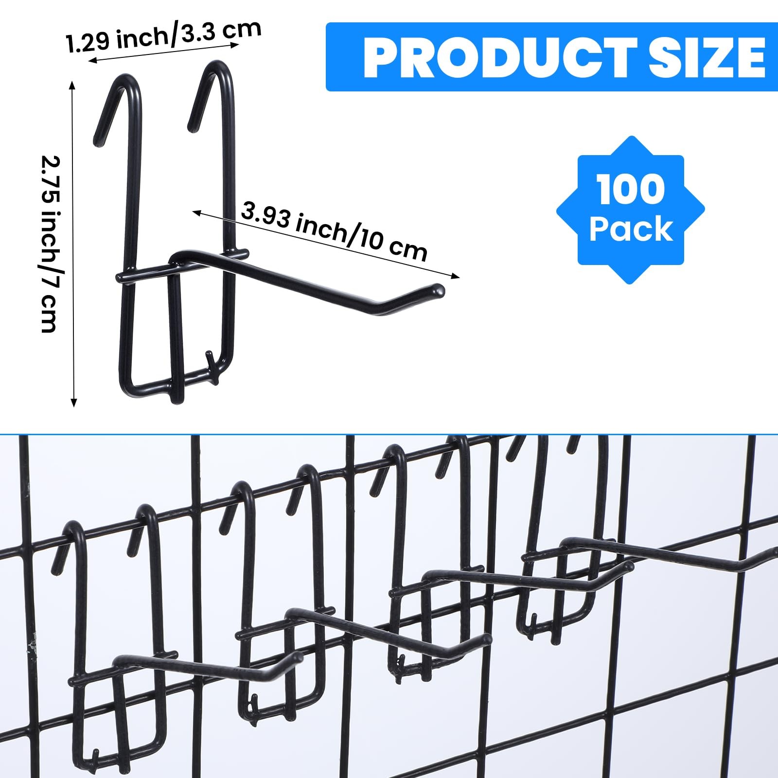 4 Inch Grid Wall Hooks Heavy Duty Panel Store Mount Display Black 100 PCS
