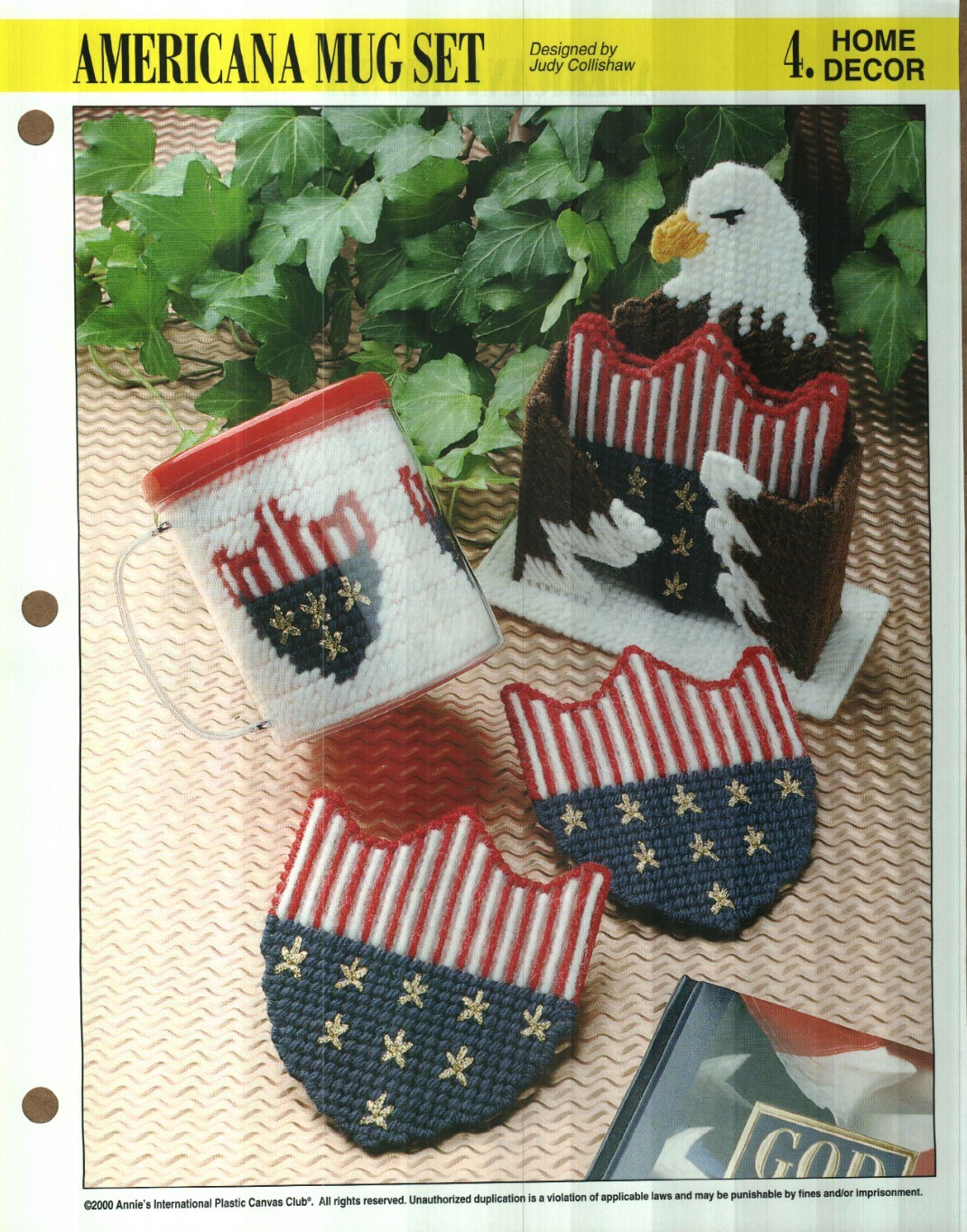 NEW AMERICANA MUG SET EAGLE COASTERS ANNIE'S PLASTIC CANVAS PATTERN INSTRUCTIONS
