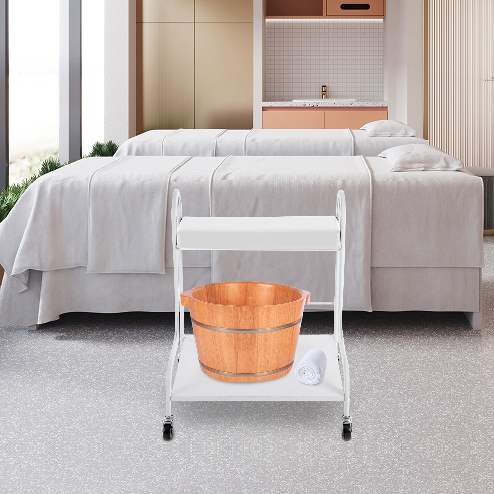White Indoor Beauty Salon Nail Foot Bath Spa Portable Trolley Cart With 4 Wheels