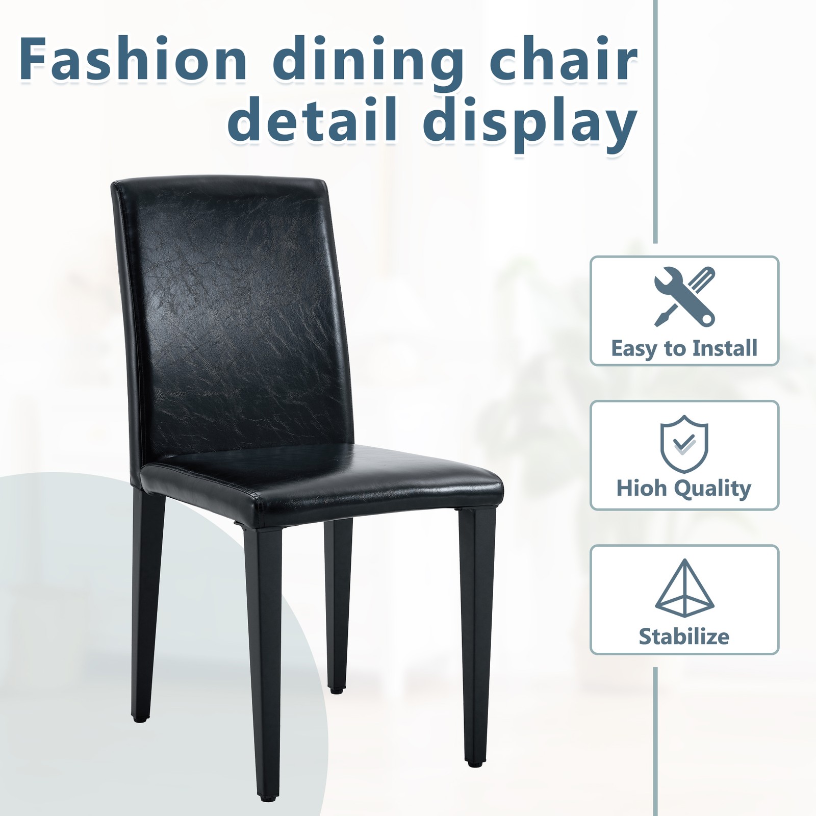 Two black PU dining chairs, simple and versatile, comfortable and accompanied.