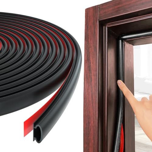 Door Weather Stripping Door Seal Strip,Self-Adhesive Rubber 19.7Feet Black