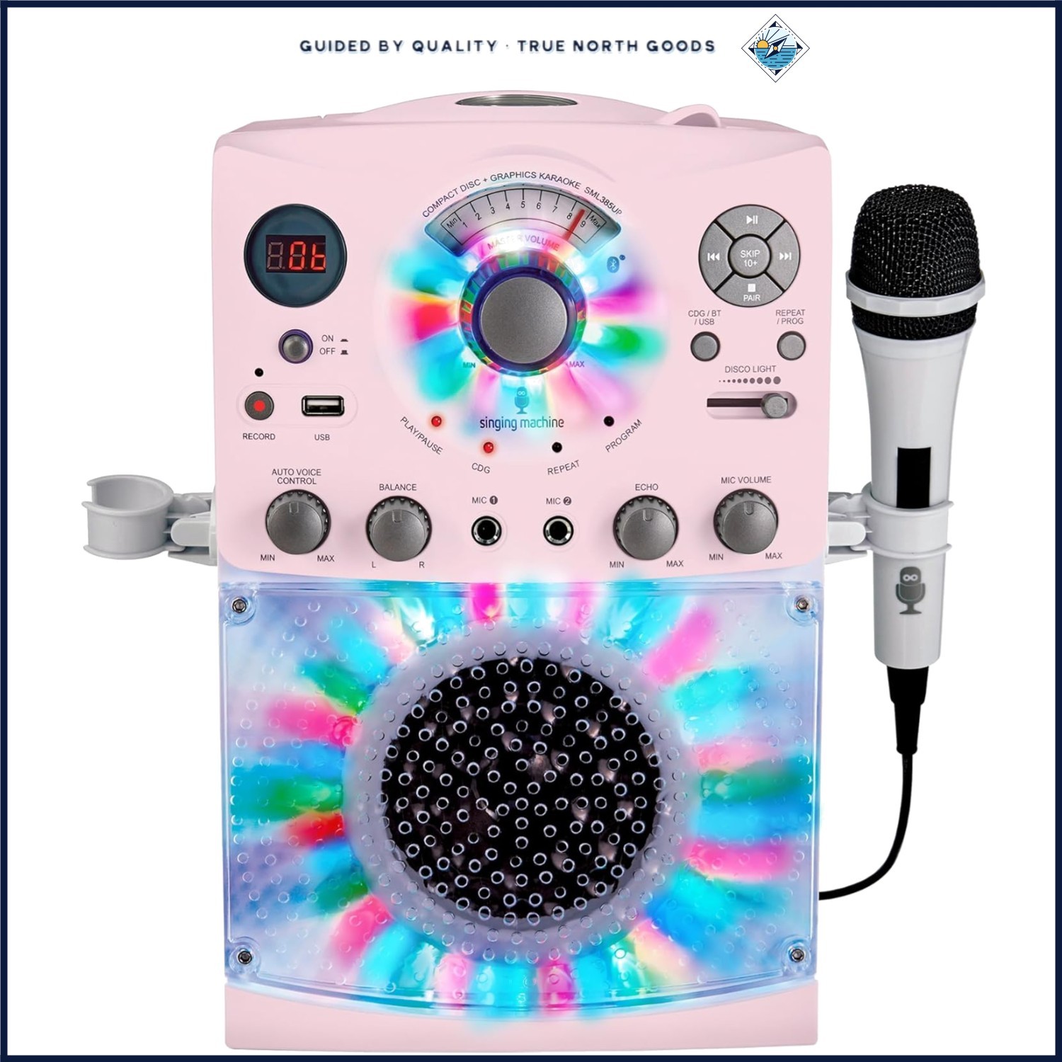 Rechargeable Karaoke Speaker with Built-In Lights and Scrolling Lyrics Feature