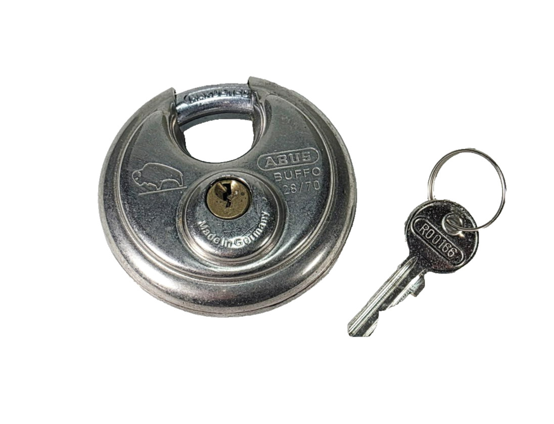 ABUS  Buffo 28/70 Diskus Round  Stainless Steel Padlock w/ Key Made in Germany