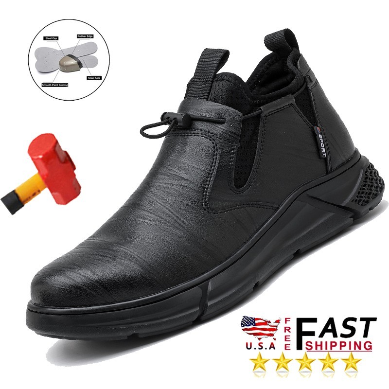 Mens Waterproof Work Boots Steel Toe Shoes Slip On Safety Shoes Indestructible