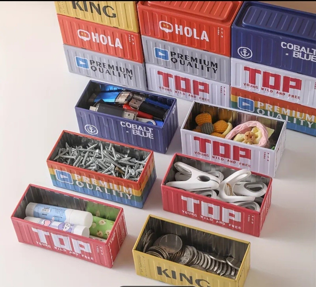 Mini Storage Box Creative " Container" Style - Desktop Organizer w/lid - Metal