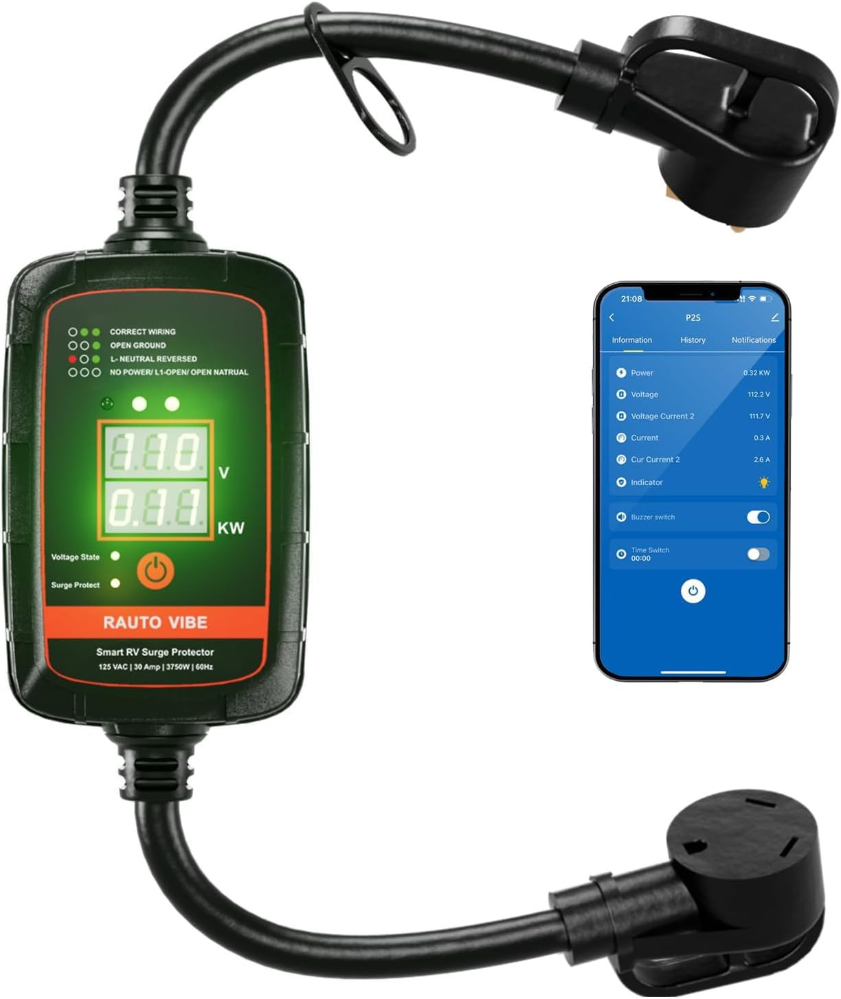 Bluetooth RV Surge Protector 30Amp(Wi-Fi with In-App) with Smart LED Display, RV