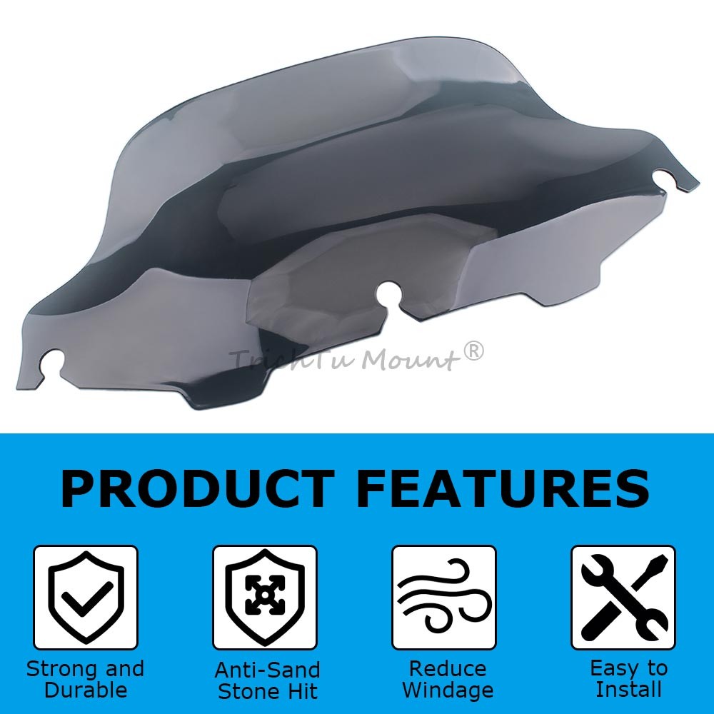 Light Gray 8" Wave Windshield Windscreen Fit for Harley Electra Glide 1996-2013