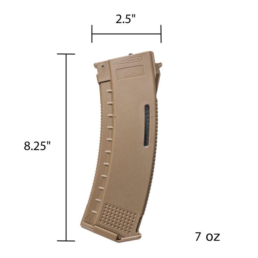 Arcturus Airsoft AK MOD1 200rd Mid-Cap Windowed EMM Replacement Magazine Tan