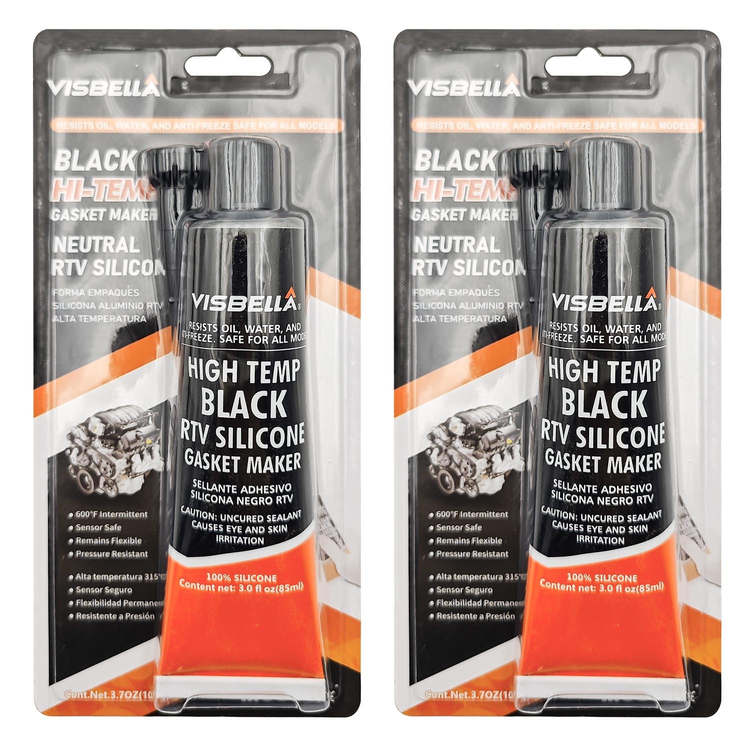 High-Temp RTV Silicone Gasket Maker Anti-Freeze & Oil Resistant Black 2x 3.7 oz