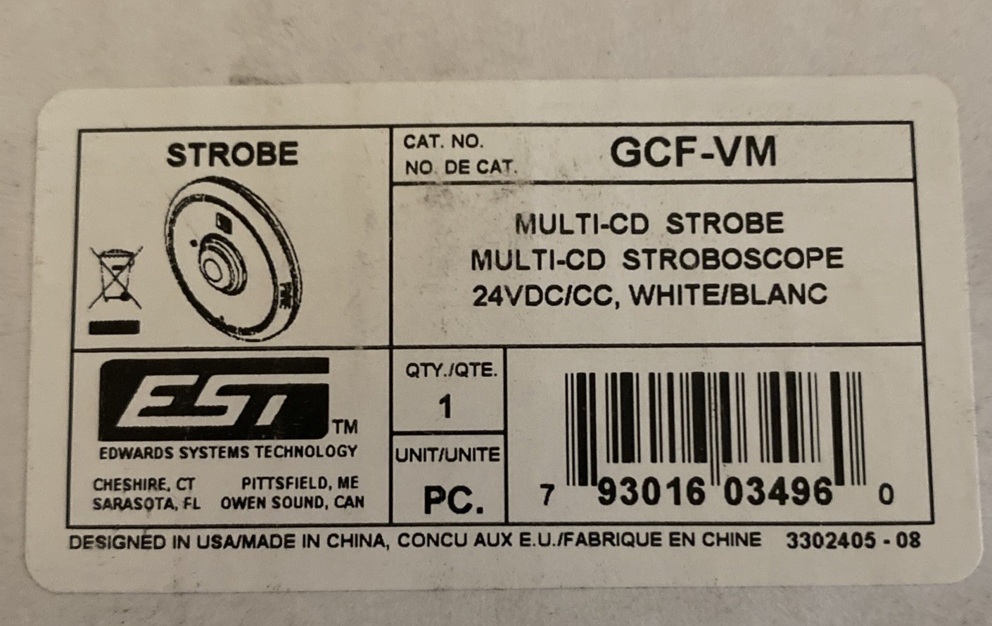 EST Edwards GCF-VM Fire Alarm Strobe Ceiling White Multi CD 24VDC