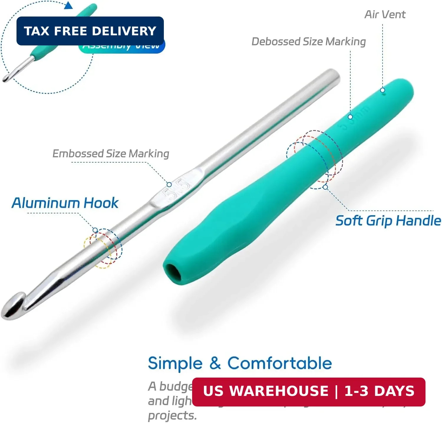 9PCS Ergonomic Crochet Hooks Set by Flickzo - Aluminum Crochet Hook Set with Sof