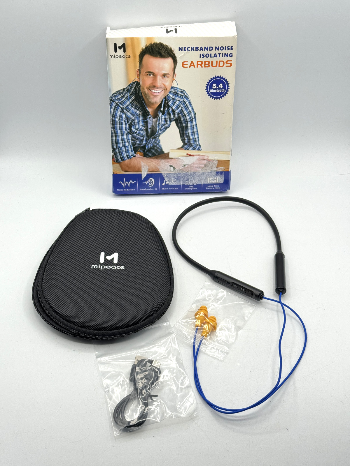 MIPEACE Bluetooth Earplug Headphones, Waterproof Wireless Neckband, Blue