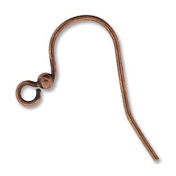 12 Antiqued Copper Plated Brass 25mm Hook & Ball FishHook Earwire Earrings