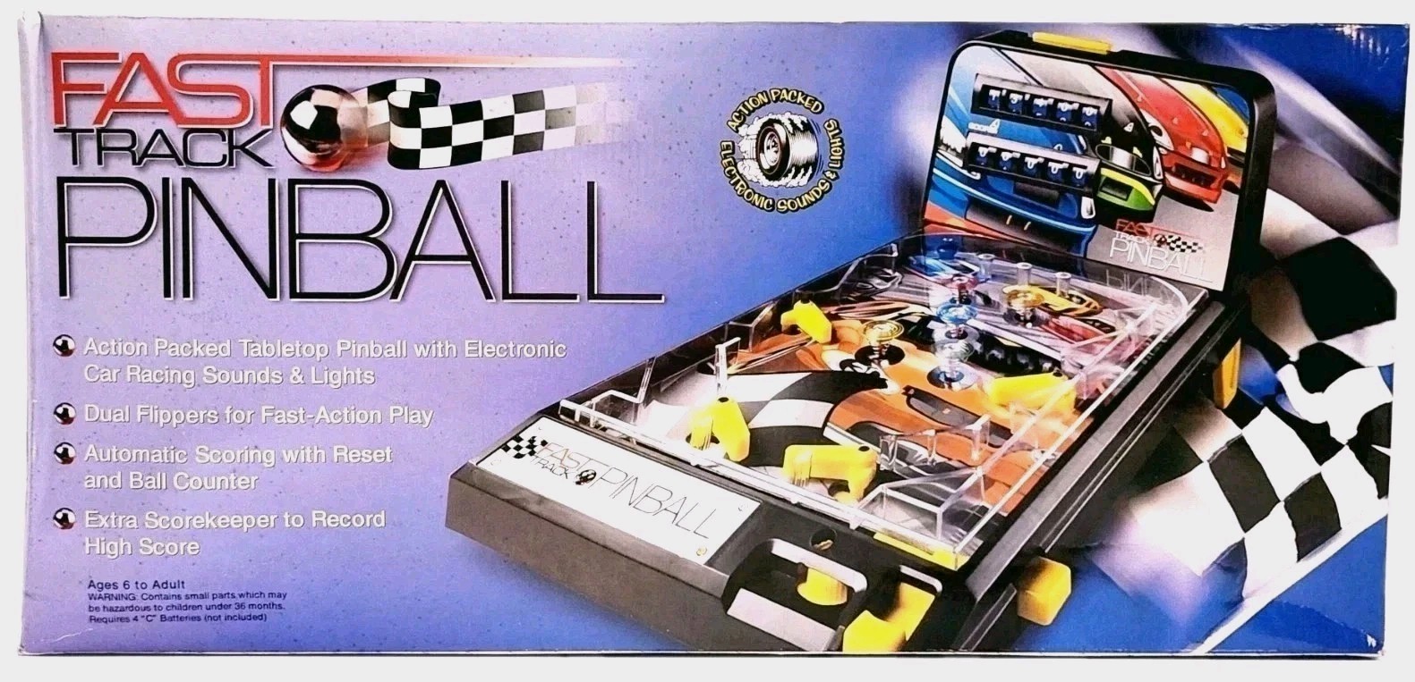 Fast Track Tabletop Pinball Machine w Sounds & Lights, Vintage 1997, New Ages 6+