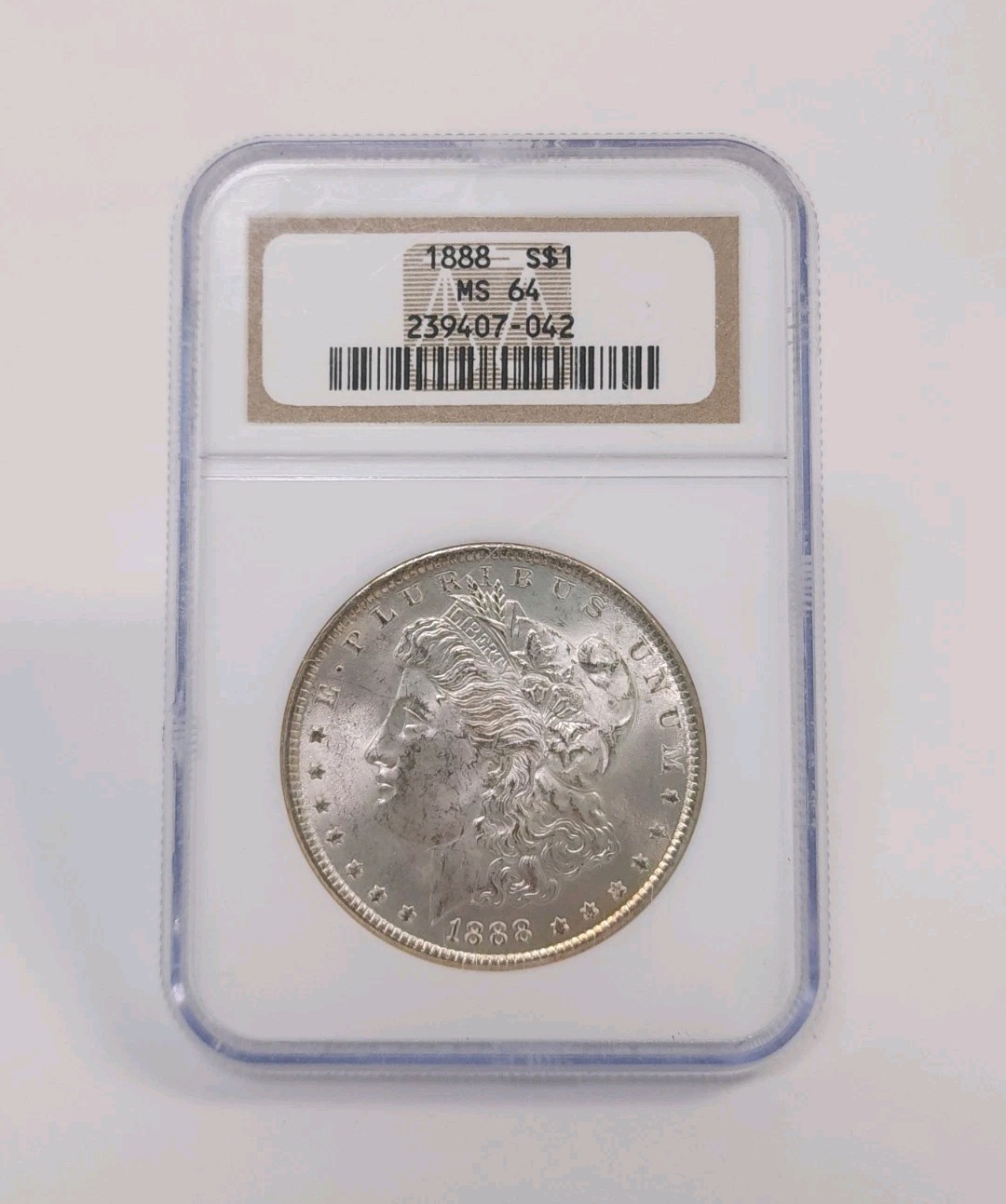 1888-P $1 Morgan Silver Dollar NGC MS64 VAM-11 Doubled Ear Top 100