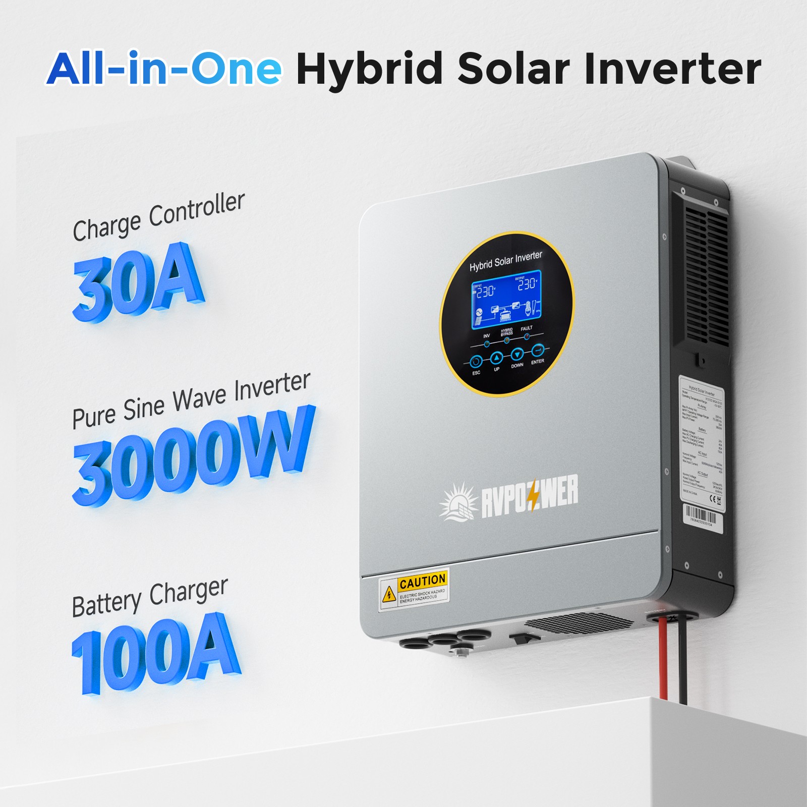 New 3000W Solar Hybrid Inverter 24V DC 120V AC MPPT Controller Charger Pure Sine