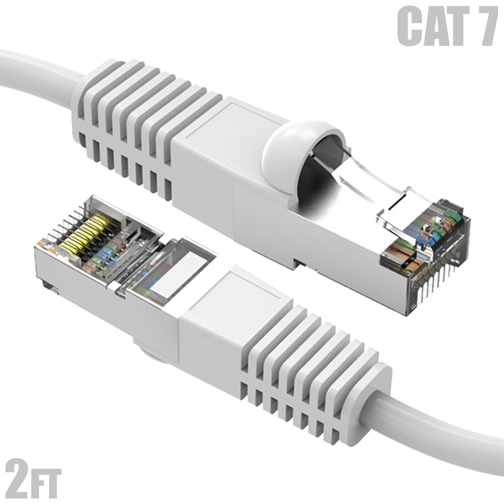 2FT Cat7 RJ45 Network LAN Ethernet SSTP Patch Cable Shielded Copper 600MHz White
