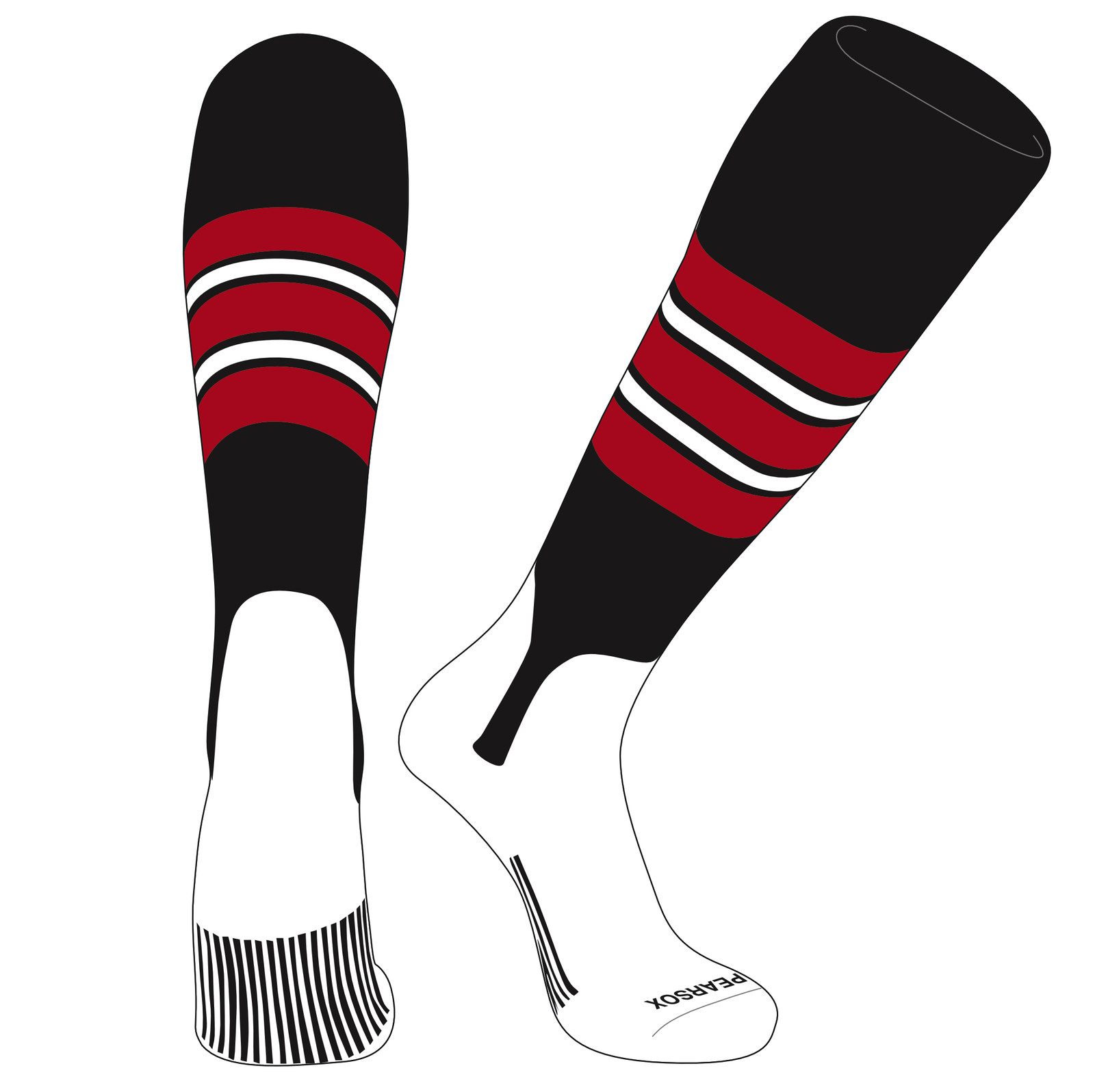 PEAR SOX OTC Baseball Softball Stirrup Socks (E, 5in) Black, Red, White