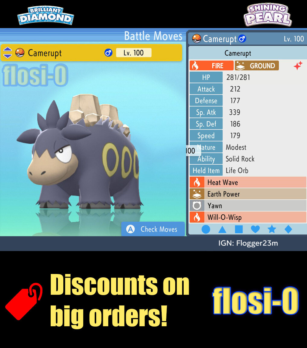 6IV Shiny Camerupt Pokemon Brilliant Diamond and Shining Pearl