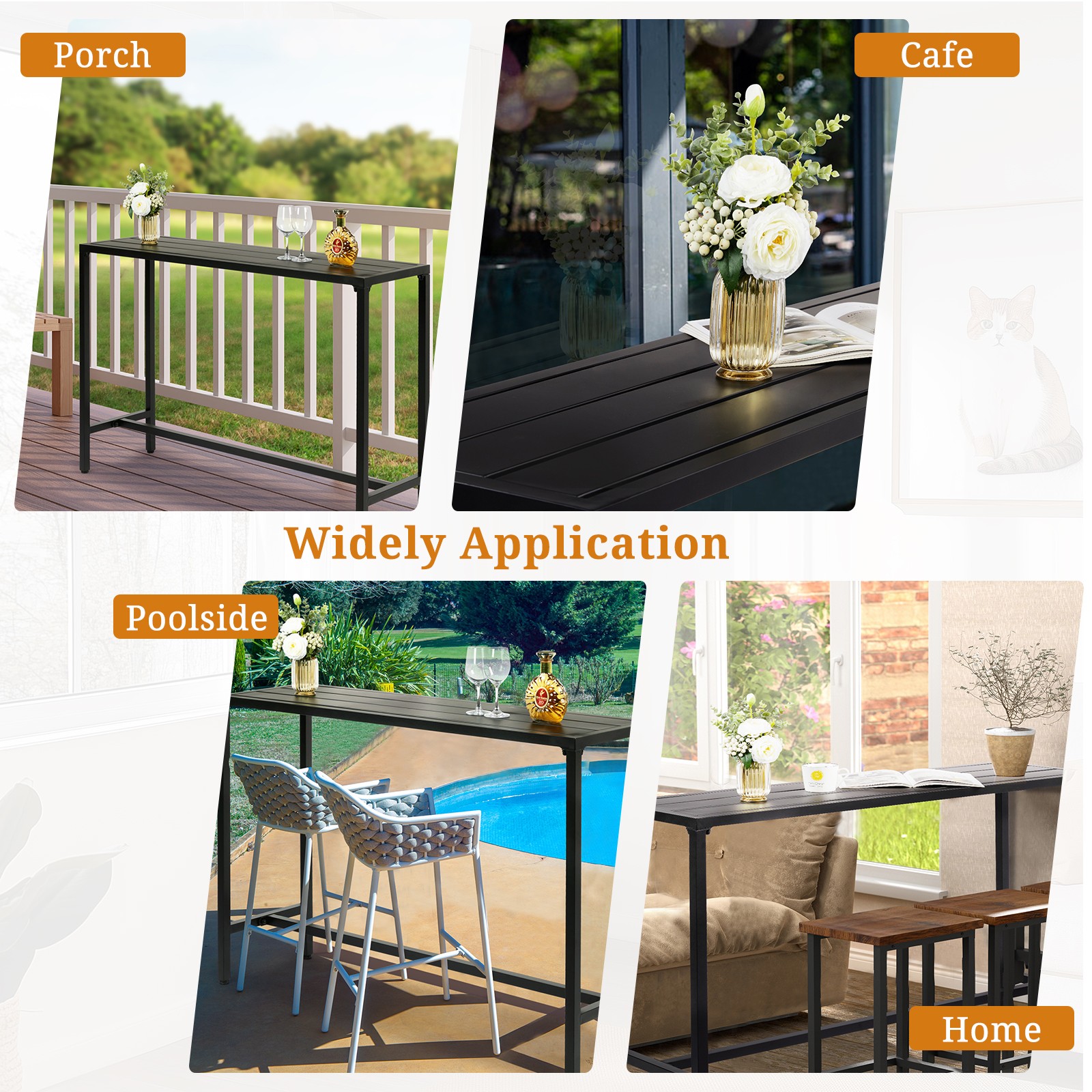 55" Outdoor Bar Table with Adjustable Feet Rectangle Narrow Counter Height Table
