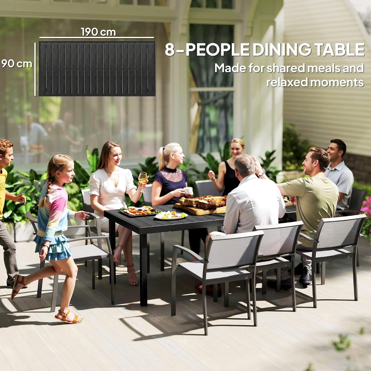 75" x 35" Outdoor Dining Table for 8 People, Rectangular Aluminum Frame Garden