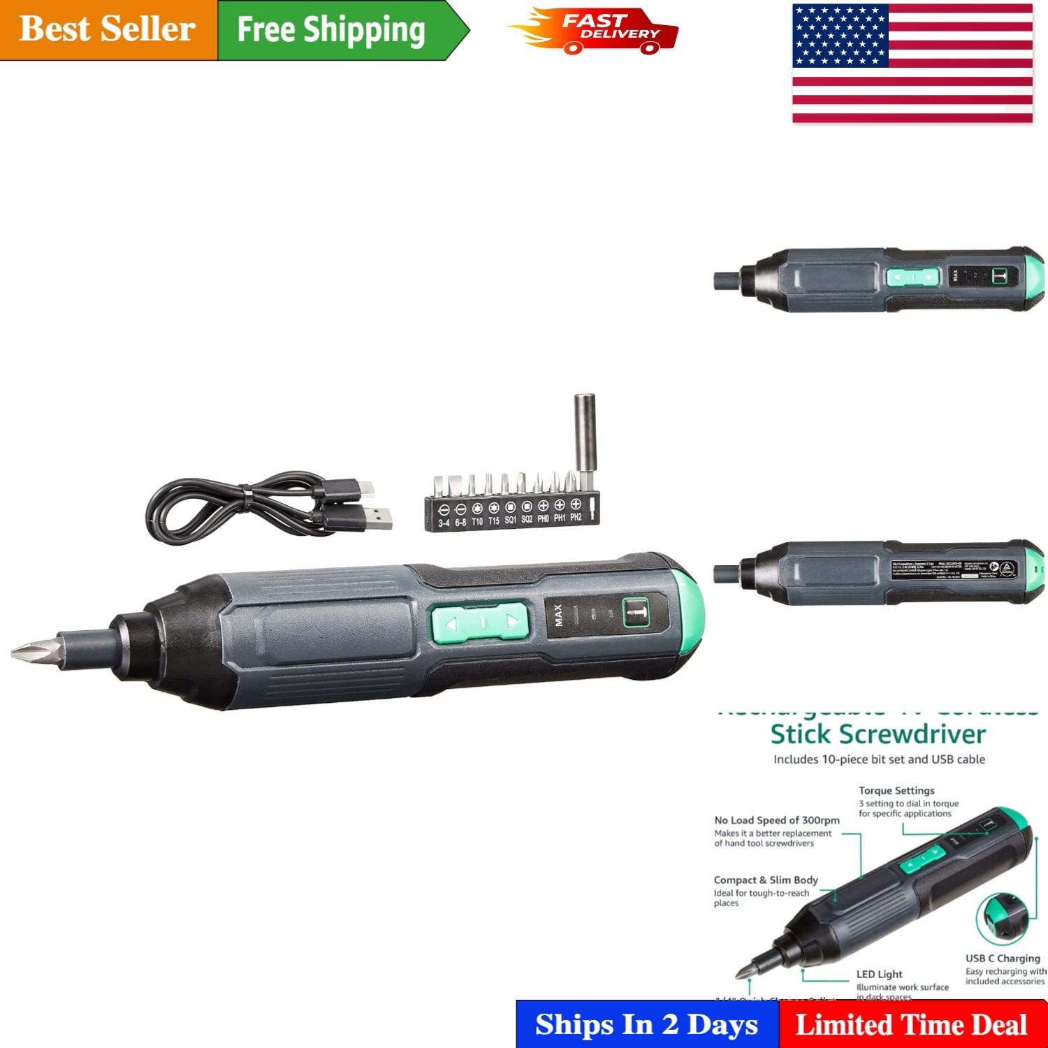 For Makita Cordless Electric Screwdriver USB Rechargeable Adjustable Torque