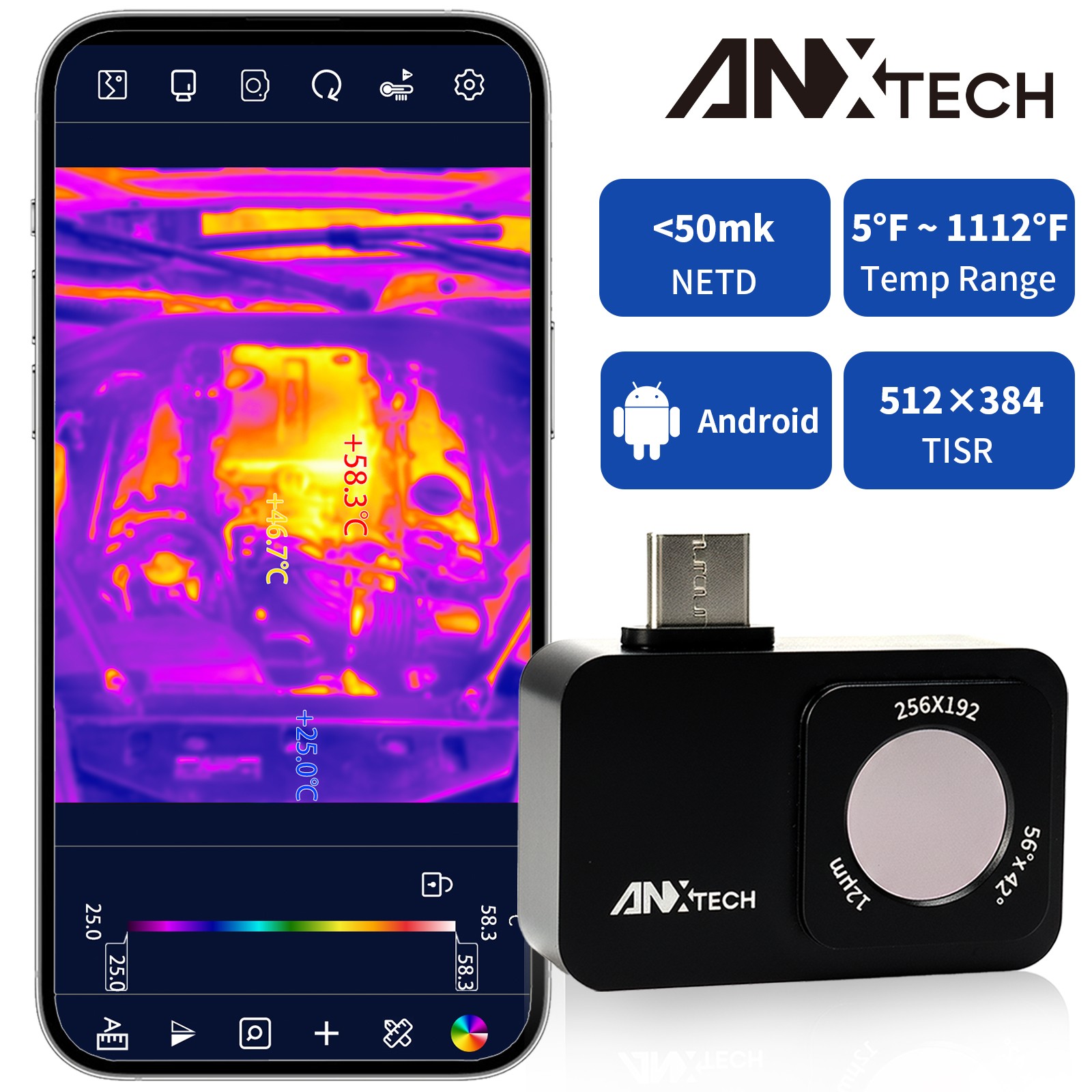 ANXTECH Thermal Camera for Android 512x384 TISR Resolution Infrared Camera