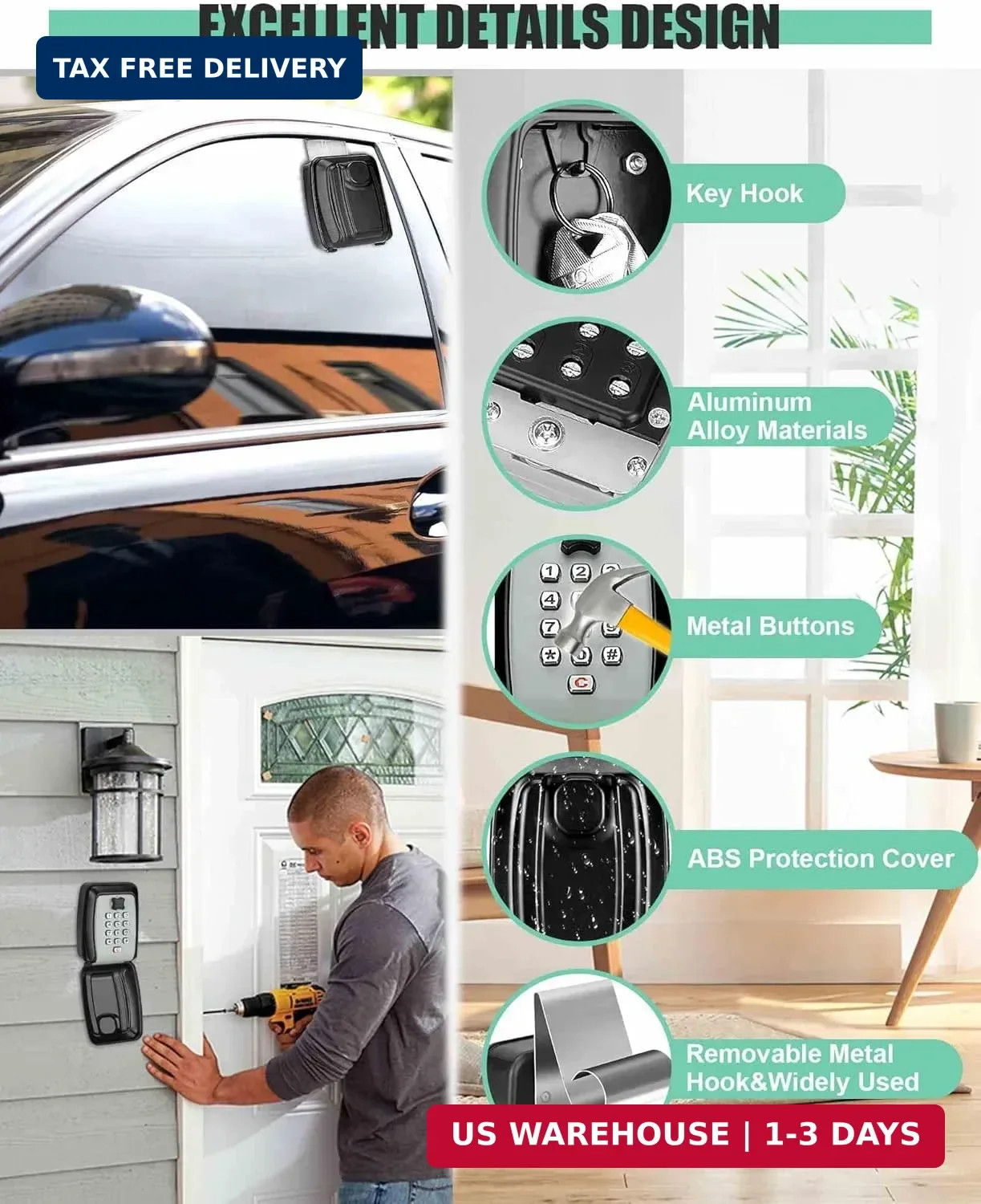 Car Lock Box Punch Button Combination Car Window Key Safe Box Portable